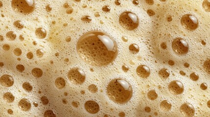 Close-up of creamy frothy beverage surface, showing many bubbles of varying sizes and reflective surfaces