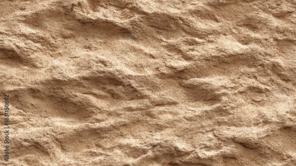 Poster a close-up view of a sandy surface displaying fine grains and uneven textures. the light creates sha