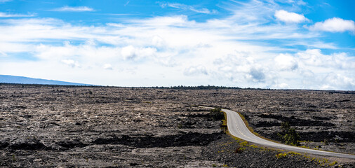 Chain of Craters Road Scenic Drive Through Volcanic Lava Fields to the Ocean, Hawaii Volcanoes...