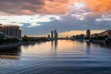 Ishim River in the center of the capital of Kazakhstan - the city of Astana
