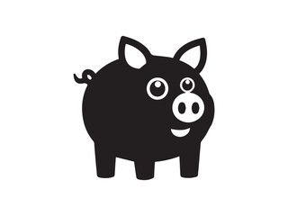 Black Pig Icon on White Background Simple Cartoon Piggy Silhouette Design