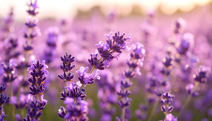Obraz premium Lavender Field Sunset Bloom.