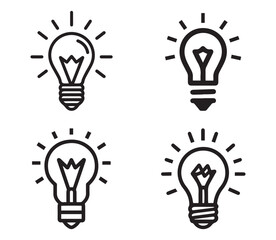Four light bulb outline icons showcasing different design styles on a white background