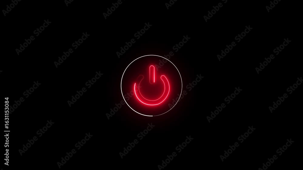 Poster the appearance of the cyan neon symbol power off ,alpha channel . neon glowing power button icon ani
