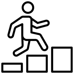 Career Progress Outline Icon Design Vector - Person stepping up boxes, symbolizing career progression, promotion, or skill enhancement