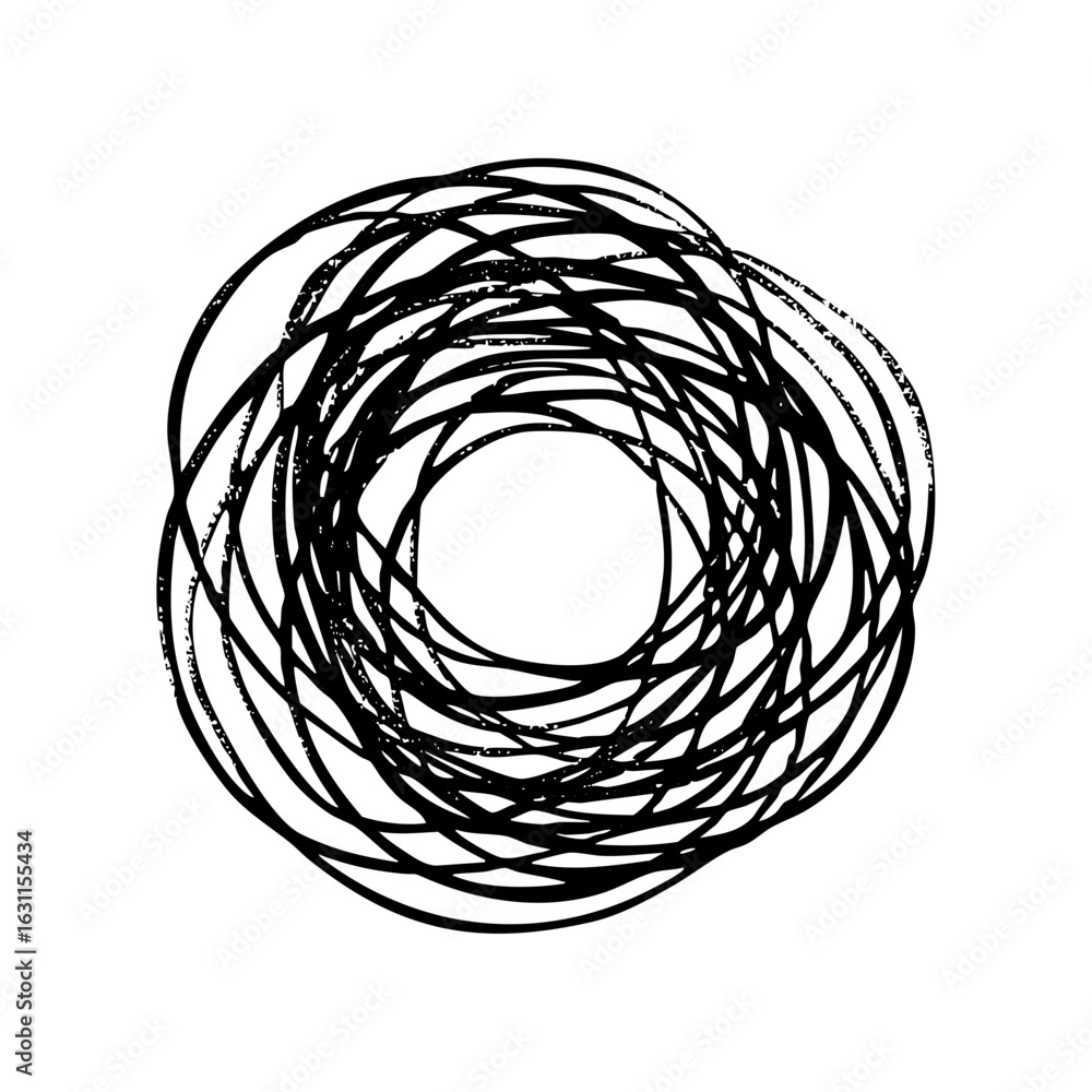Poster vector intricate scribble circle features chaotic lines.