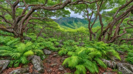 Lush green forest exploration mountain landscape nature scene tropical environment panoramic view serenity unveiled