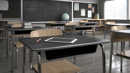 Classroom learning environment school 3d render calm atmosphere wide angle educational concept