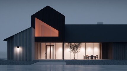 Modern home design unveiled minimalist architecture urban setting digital rendering evening light innovative aesthetic