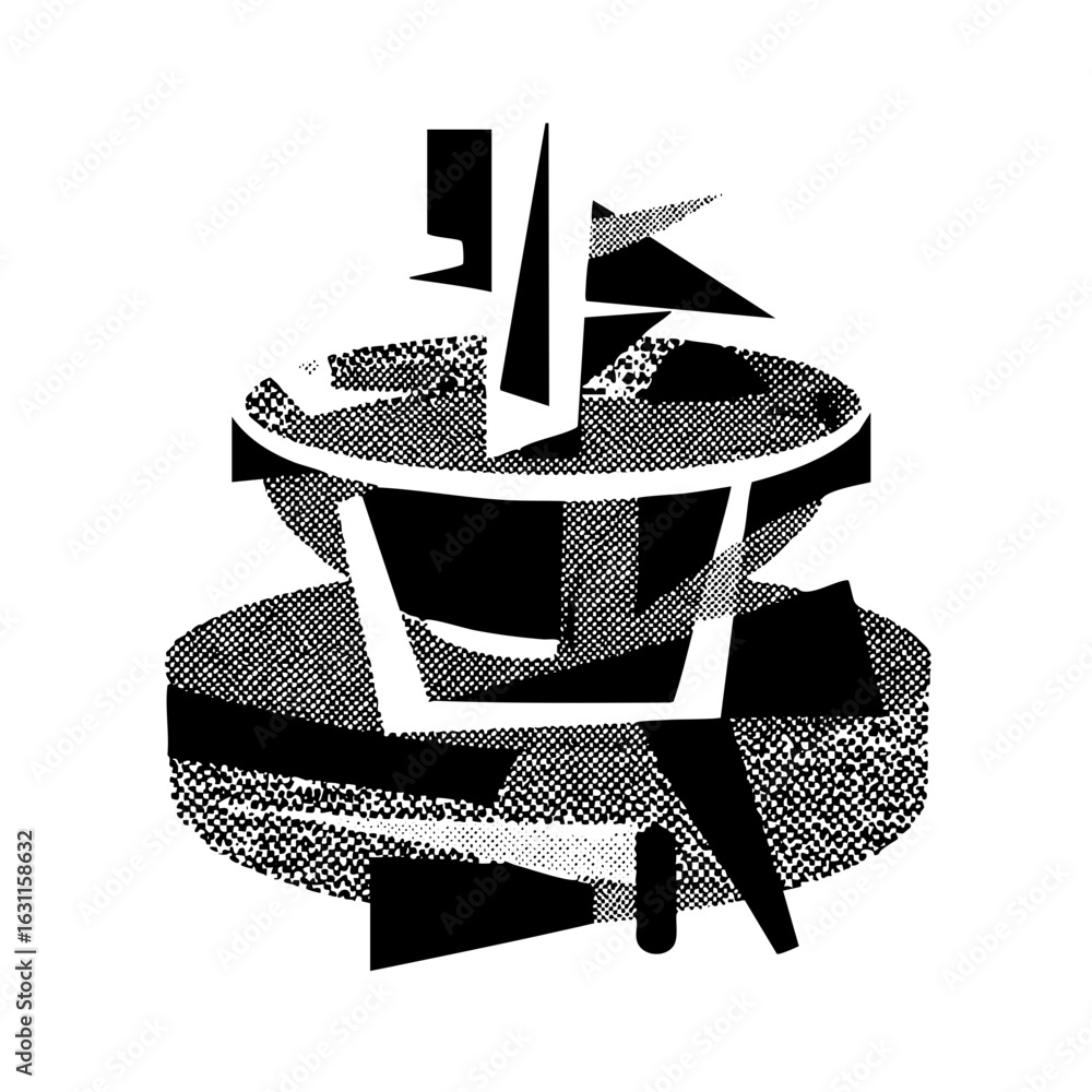 Aufkleber vector abstract geometric composition featuring a stylized figure and circular elements.