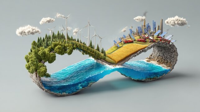 Sustainable Energy and Circular Economy Conceptual Illustration: An Infinity Loop Depicting Environmental Harmony and Resourcefulness