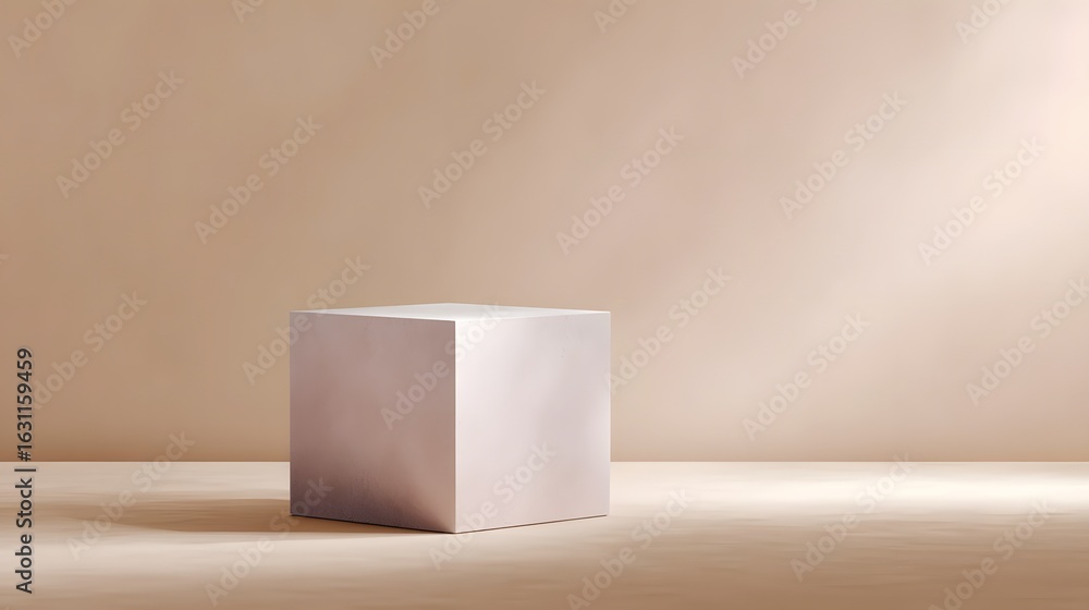 Canvas Prints minimal cube podium on beige background with lighting