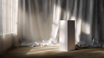 Minimalist podium bathed in soft morning sunlight