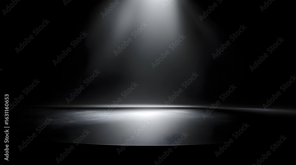 Aufkleber a black matte table with a focused spotlight display long title a sleek minimalist black matte table
