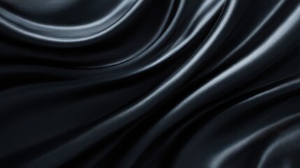Obraz premium Luxurious black silk fabric flows in gentle waves, creating an elegant visual with its smooth texture and rich sheen. The soft lighting enhances the fabric's beauty and depth.