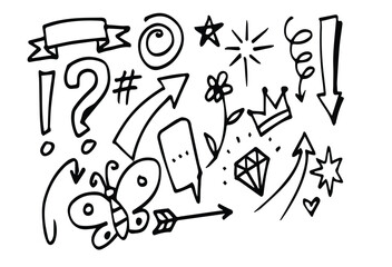 Sketch element line set. Abstract nature element decoration graphic icon set. Sketch hand drawn line element for brush, abstract decoration design. Vector illustration