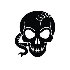 Skull with Curled Snake – Bold Vector Silhouette
