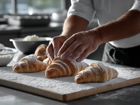 Pastry chef preparing croissants