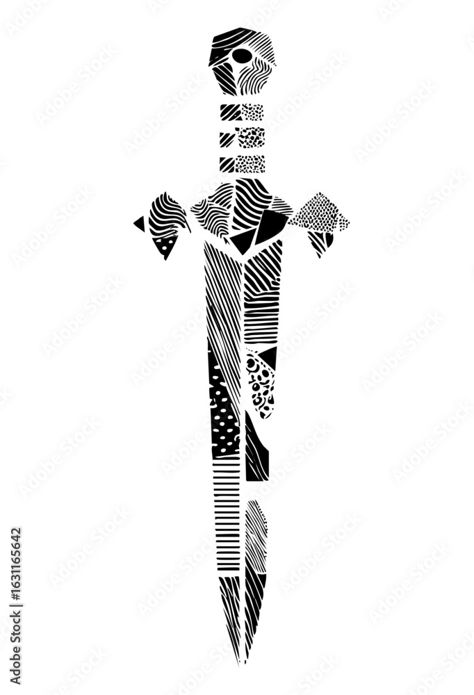 Poster vector abstract warrior figure composed of patterned vector shapes.