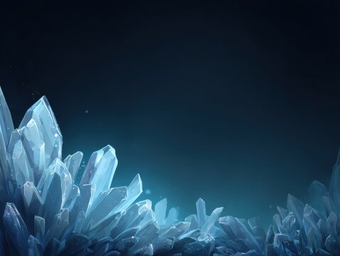 Abstract crystalline ice formations with transparent icy spikes on a dark gradient background