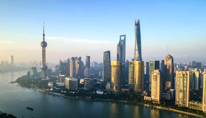 Obraz premium Shanghai Skyline Sunrise Panorama.