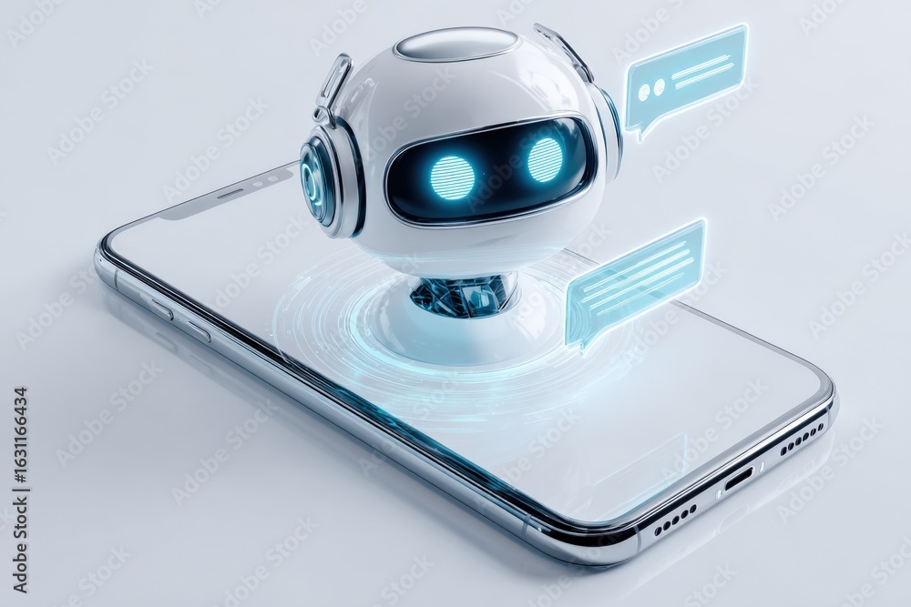 Poster ai chatbot on smartphone: interactive customer service and future tech for business communication