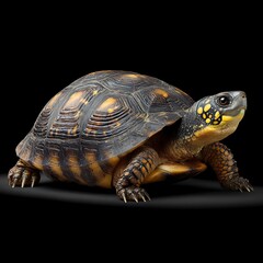 Obraz premium Eastern box turtle with yellow markings on black background