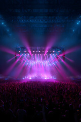 Captivating Concert Experience: View from the Audience to the Vibrant Stage Atmosphere with Lights and Music Intrigue