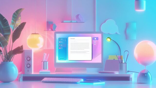 digital workspace with floating notification 4K Videos - Powered by Adobe