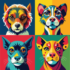 Bright Pop Art Dog Face Collection – Colorful Vector Pet Illustrations
