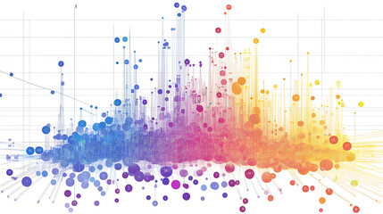 A colorful graph with many dots and lines. The graph is a representation of data and the colors of the dots and lines represent different data points. The graph is very abstract