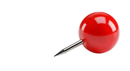 Vibrant red pushpin with sharp silver pin, symbolizing focus, ideas, and important markers in a clean, modern visual presentation