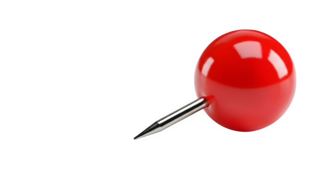 Vibrant red pushpin with sharp silver pin, symbolizing focus, ideas, and important markers in a clean, modern visual presentation
