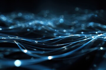 Abstract Blue Light Streams with Bokeh Effect on Dark Background