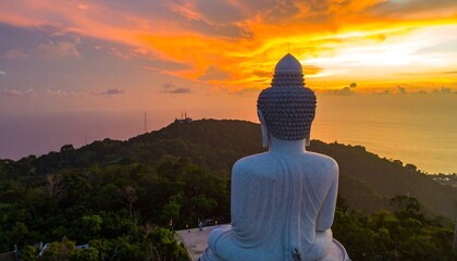 Buddha statue at sunset over a hill