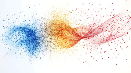 A colorful wave of dots with a blue and red section. The blue section is more spread out than the red section