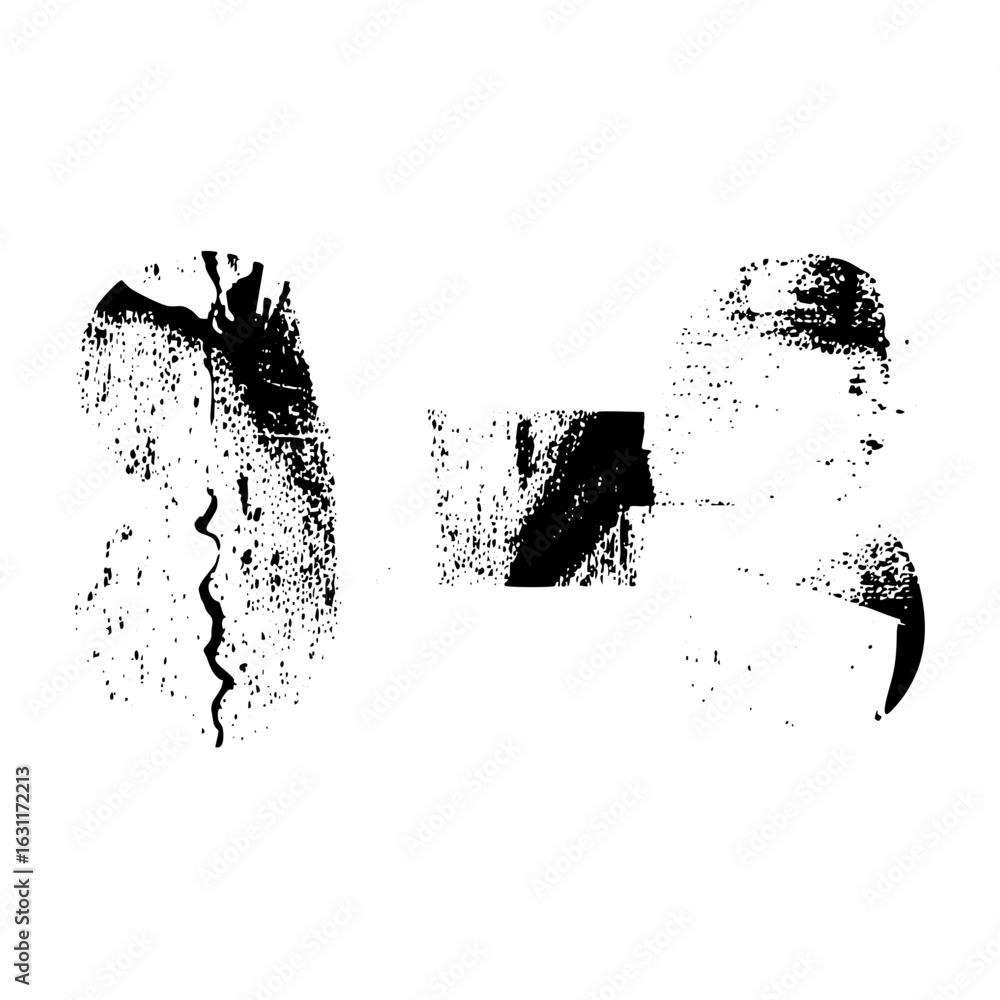 Poster vector abstract faces with textured black shapes.