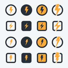 flat flash thunder power icon set  lightning bolt icon with thunderbolt  Electric power symbol collection