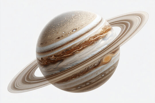 3D rendering of the planet Jupiter with rings, isolated on a white background