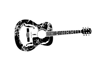 Vector Distressed acoustic guitar with a textured vintage aesthetic.