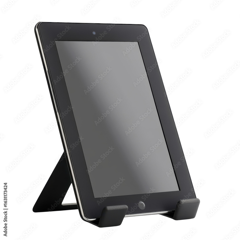 Poster modern tablet computer on a stand, showcasing digital technology and portable information access for