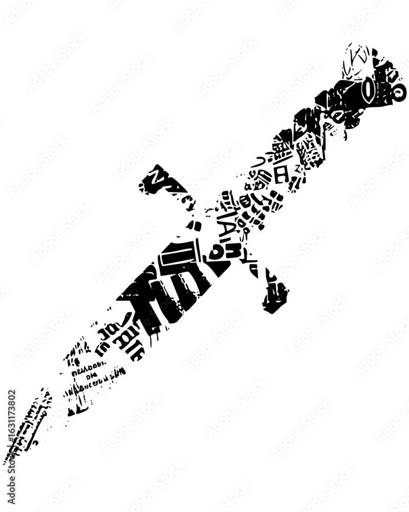 Poster vector dynamic runner silhouette composed of typographic elements.
