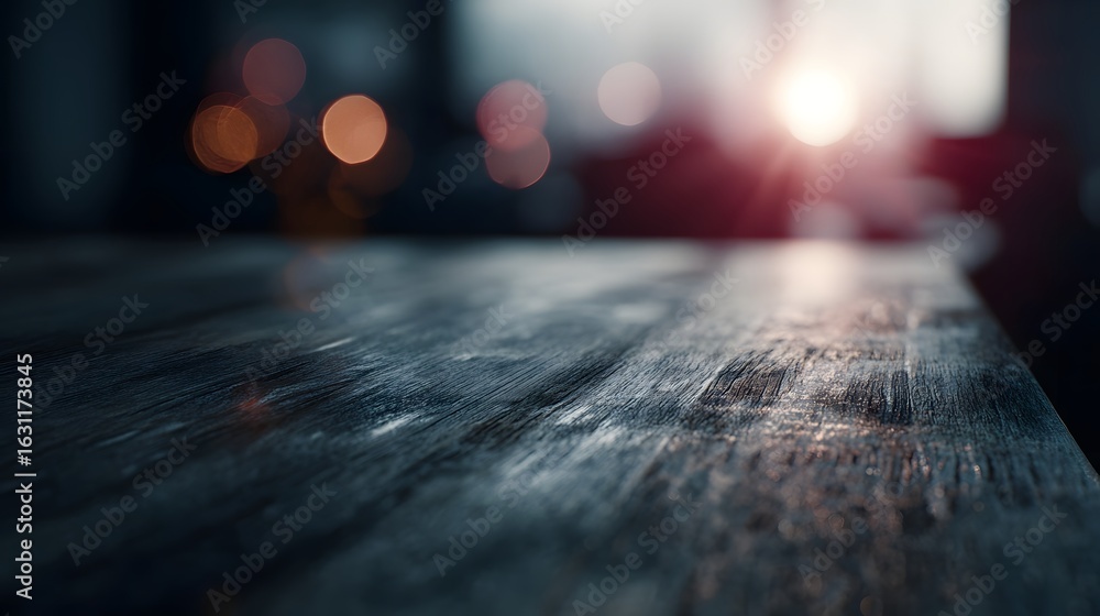 Poster dreamy table with subtle light flares and sharp focus