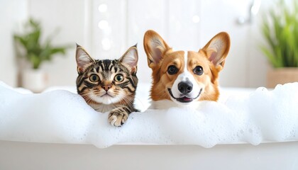 Pets in a soapy bath
