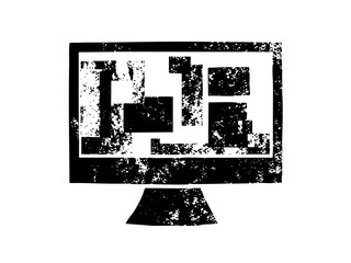 Vector Distressed monitor displays abstract shapes.