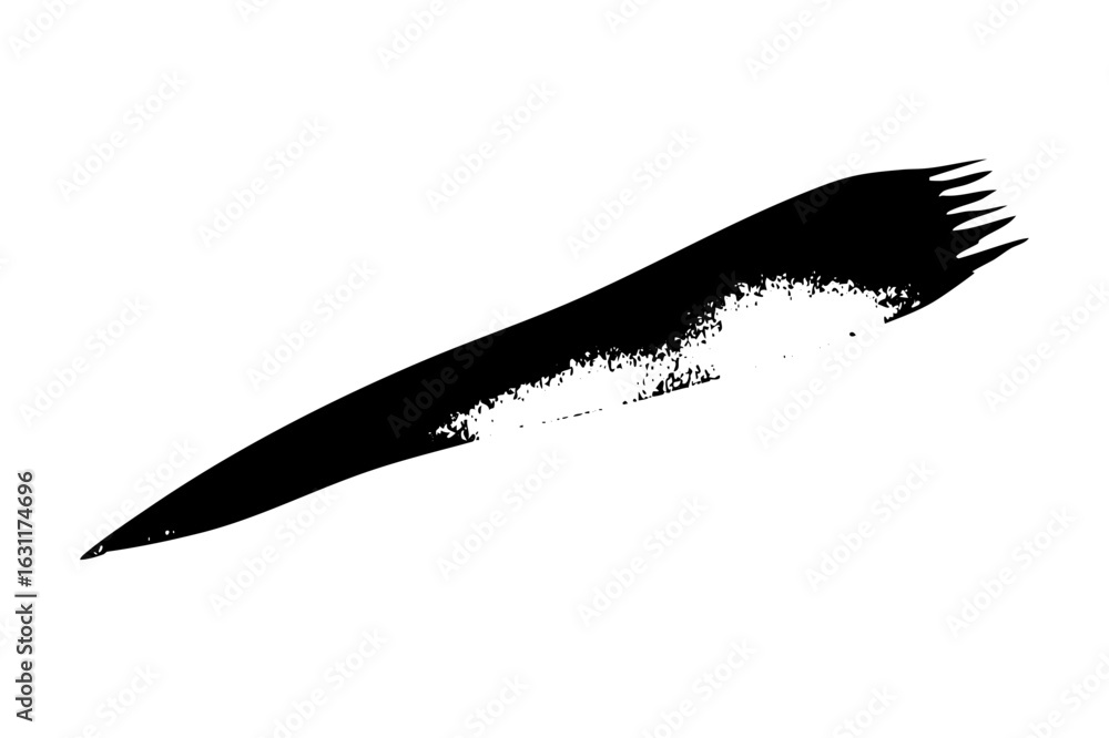 Poster vector abstract black brushstroke with textured edge creates a dynamic quill shape.