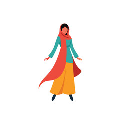 Modern Muslim Woman in Hijab and Cultural Outfit – Flat Illustration
