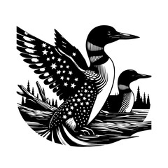 Obraz premium Illustration of two loons swimming in water isolated on white background