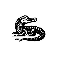 Fototapeta premium Stylized alligator illustration isolated on white background in black and white