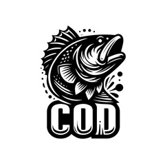 Fototapeta premium Cod fish graphic design with bold lettering isolated on white background